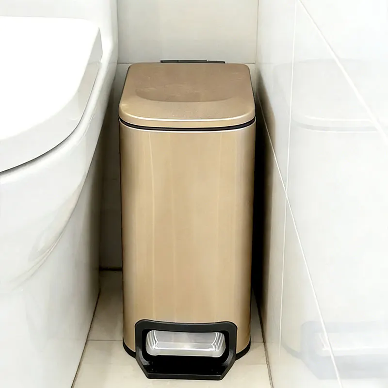 Light Luxury Slim Stainless Steel Pedal Trash Can, Waterproof Narrow Gap Garbage Bin with Lid for Home Bathroom Toilet 6L/1.6Gal