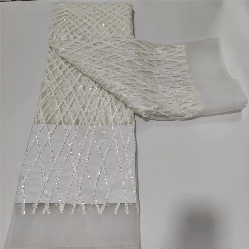 

Nigerian Sequins Lace Fabric 2022 White High Quality African Lace French Tulle Sequin Embroidery Lace Fabrics For Party Dress