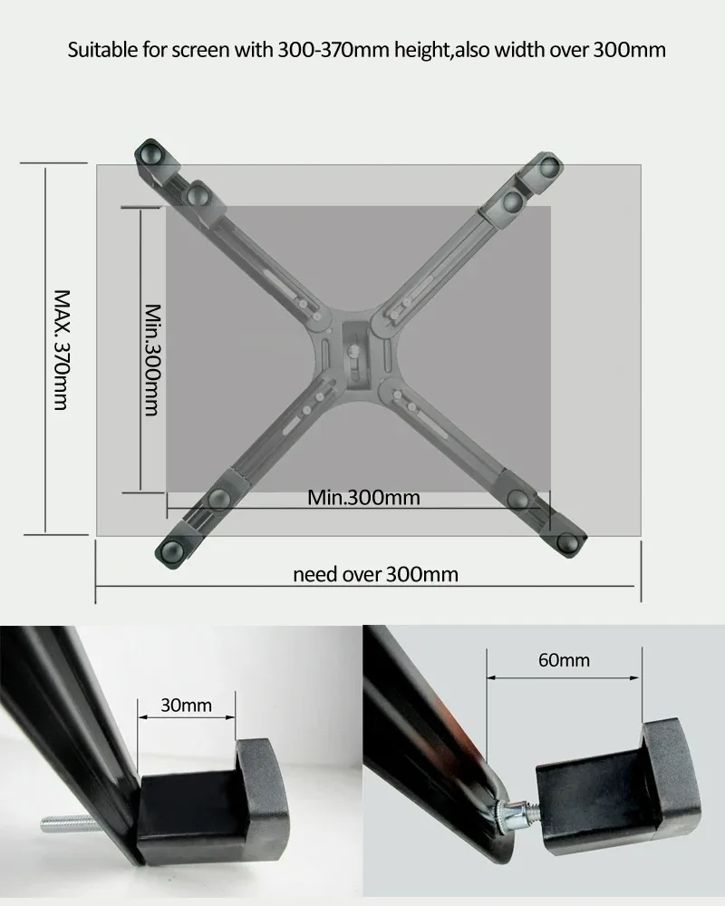 (New) AD600 Extension Hook Set Clamp Adaptor for 21'-27' Monitor/TV No Hole 4PC Adjustable Size TV Mount Accessory Part