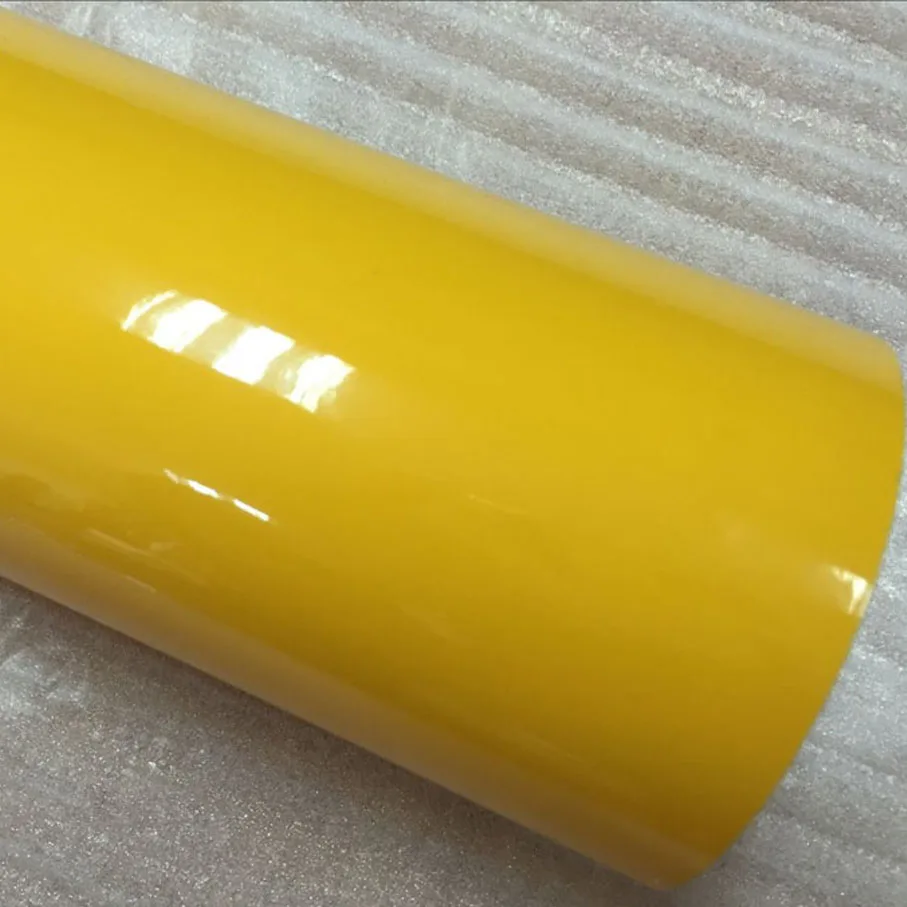 Ultra shinny glossy yellow car vinyl wrap film for car body decoration, glossy car vinyl sticker with air free bubbles 1.52*20m