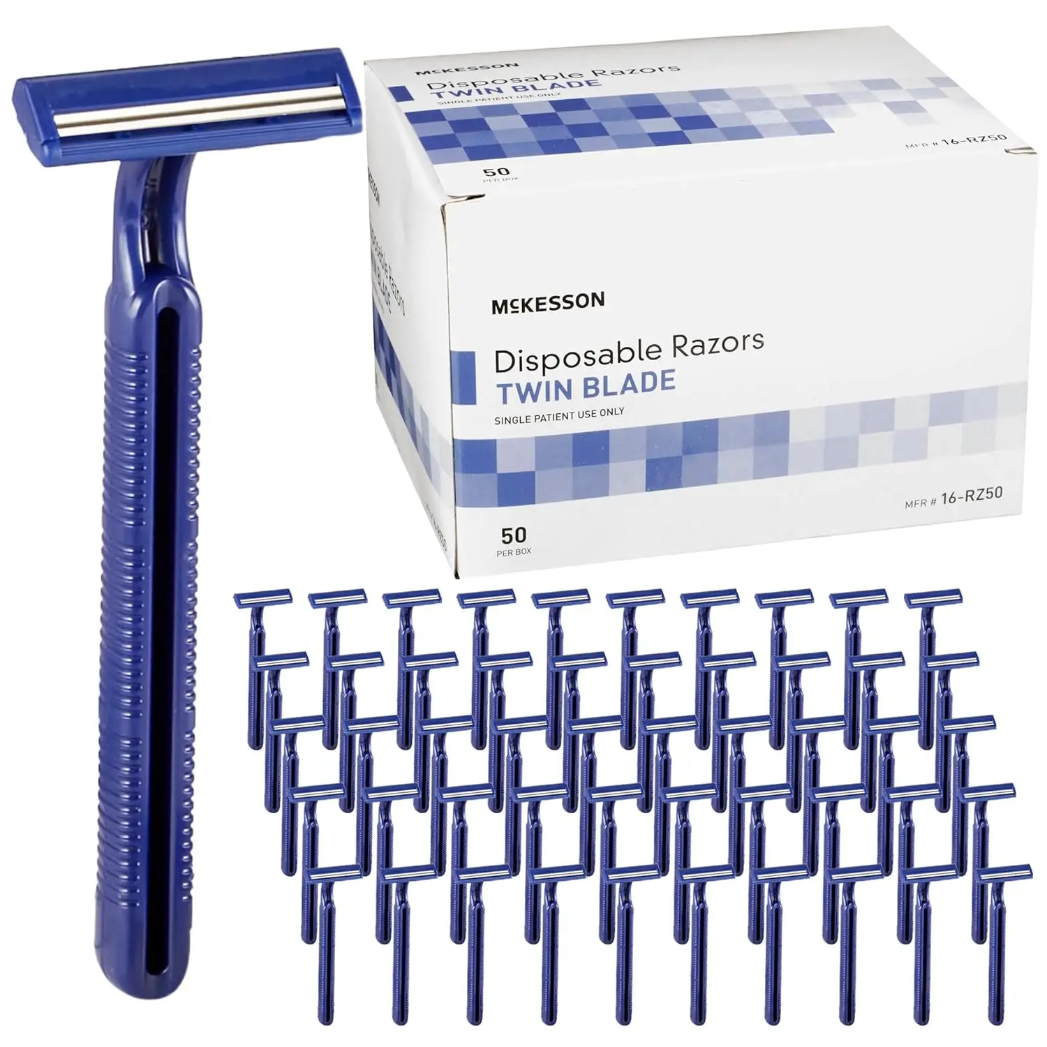 

Disposable Razors [50 Count] – Twin Blade Bulk Shaving Razors for Men & Women, Stainless Steel, Blue, Single-Use for Medical Clinics, Tattoo, Travel, Camping & Salon Care