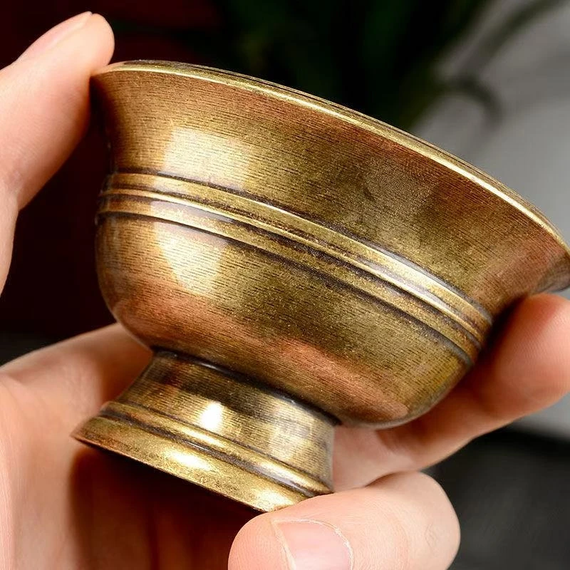 Buddhism Hall Holy Bowl,Tantric Engraving Retro Texture Bronze Worship Bowl,Tibetan Luster Altars Cup Buddhist Religious Item