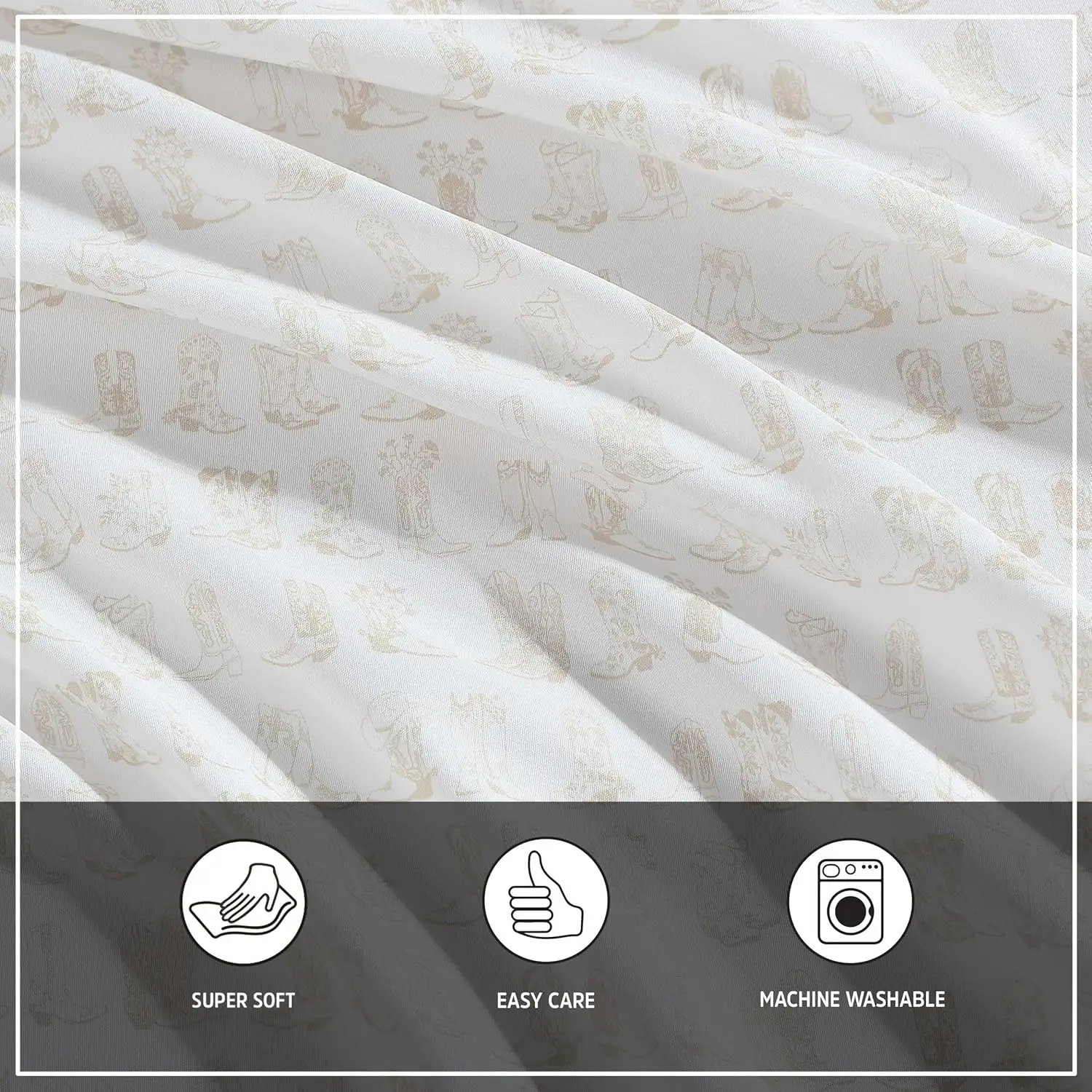 4-Piece Queen Line Dance Beige Sheet Set - Wrangler Ultra-Soft Wrinkle-Resistant, Deep Pockets, Matching Fitted Sheet