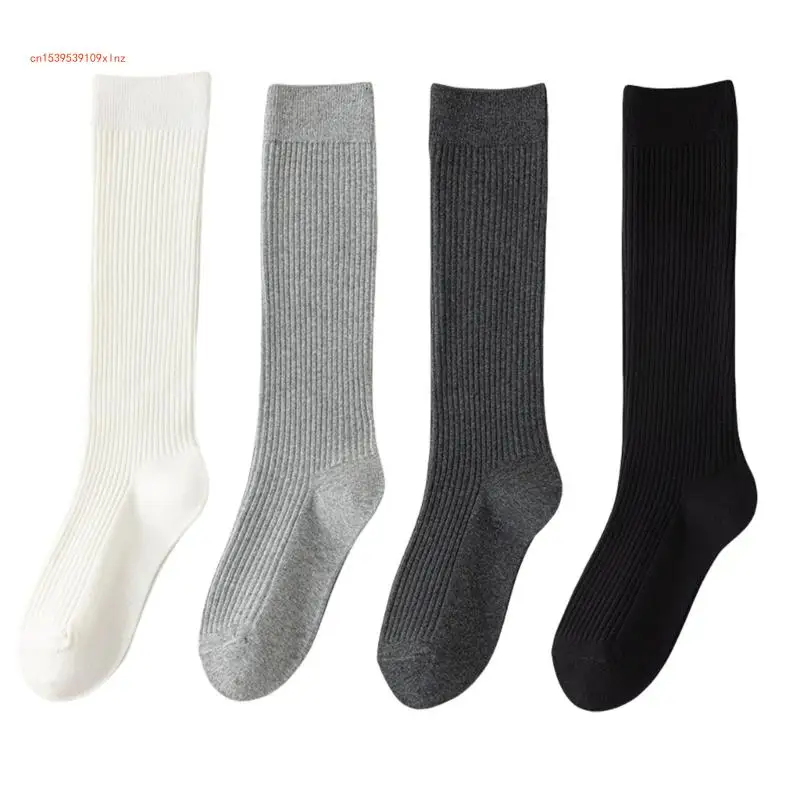 

Women's Knee Length Socks 5 Pairs Breathable Ribbed Casual School Wear Stockings