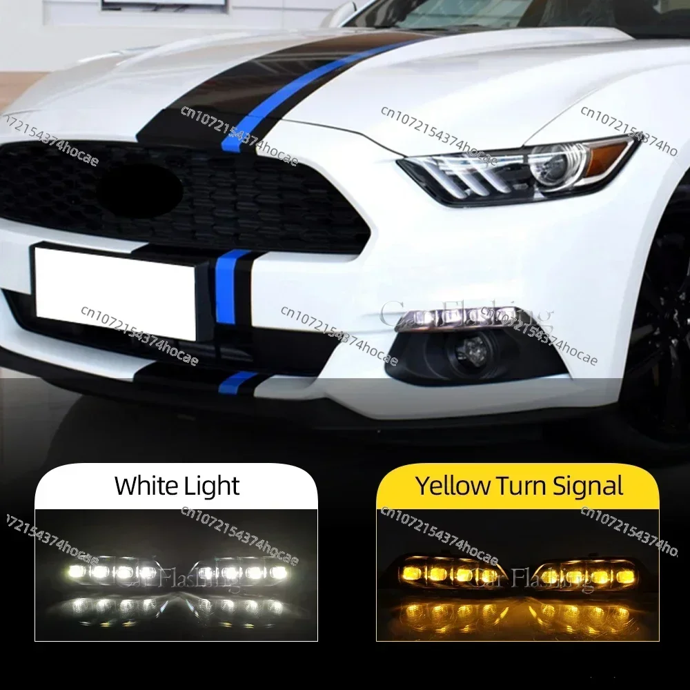 LED Daytime Running Light For Ford Mustang 2015 2016 2017 Waterproof 12V Yellow Turn Signal Indicator Light Bumper Lamp LED DRL