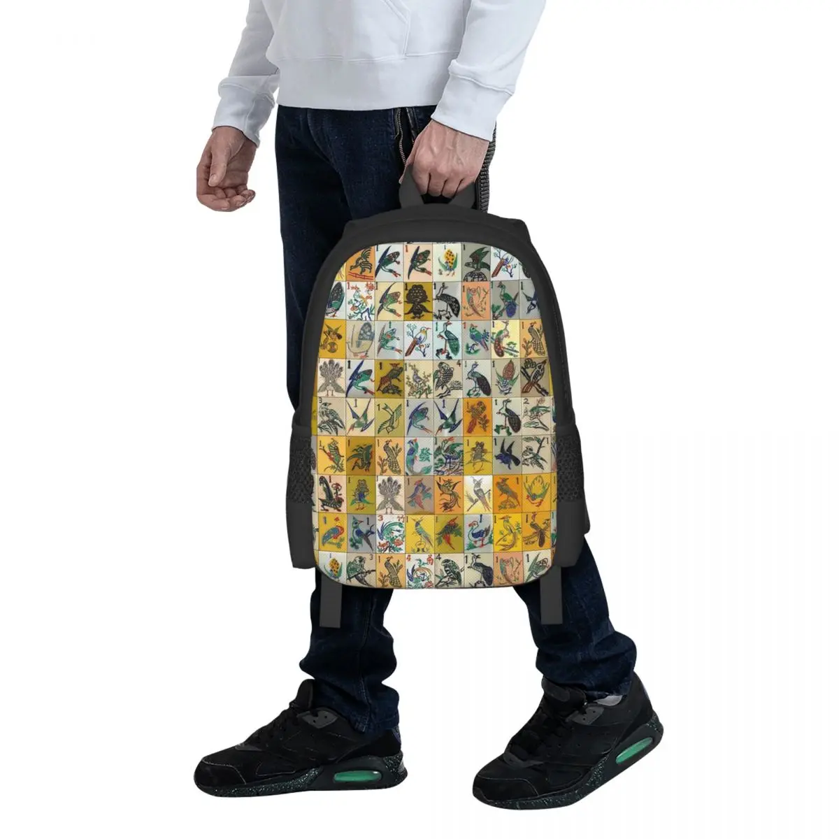 Mah Jongg Birds Mahjong Tiles Student Backpack School Bag Hiking Travel Daypack for Men Women Fashion Bookbag Shoulder Bags