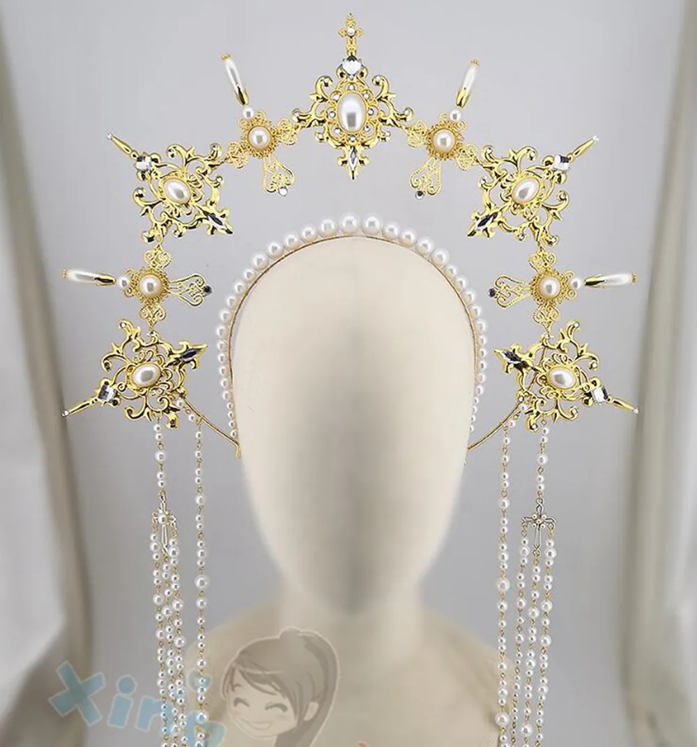 Gothic Halo Crown Lolita Tiara Crown Headband Vintage Sun Goddess Baroque Headpiece