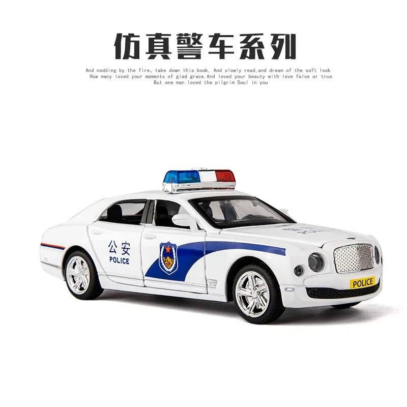 1:32 Bentley Mulsanne police car Fire truck Diecast Metal Alloy Model car Sound Light Pull Back Collection Kids Toy Gifts A116