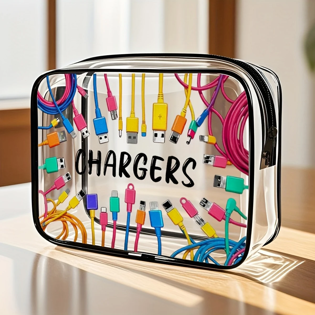Transparent Zippered Toiletry Bag - Portable Outdoor Travel Cosmetic Organizer, Storage Bags for Data Cable Charger Organizer