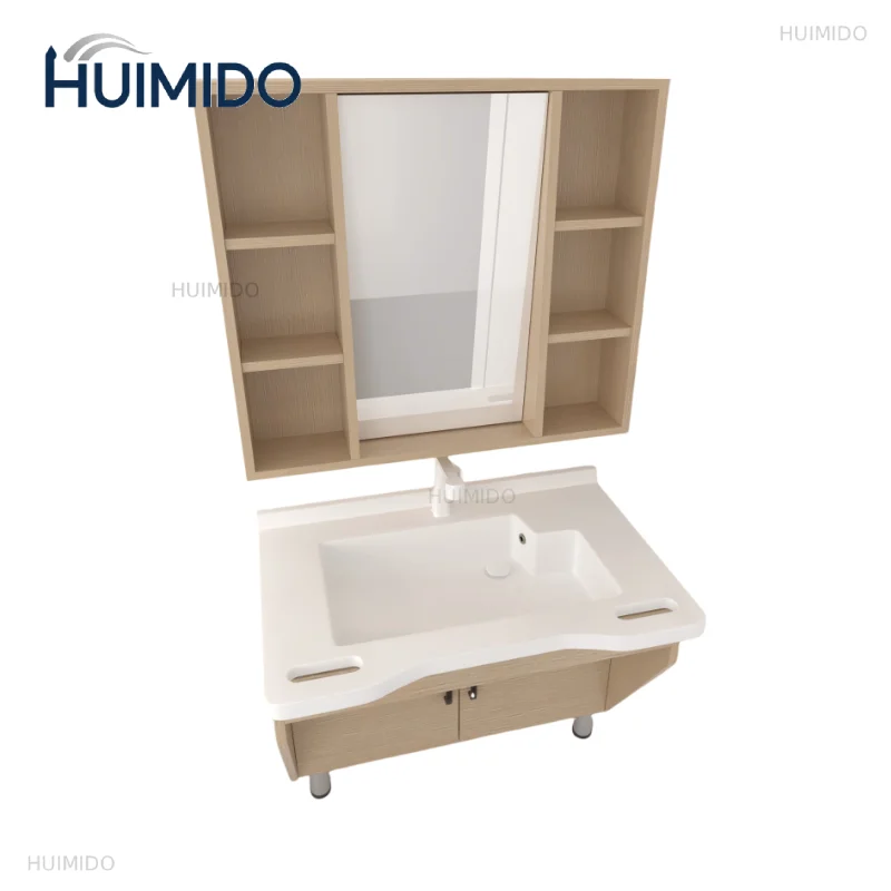 Senator-friendly basin, bathroom cabinet, bathroom floor cabinet, bathroom with handrails, nursing home washbasin, integrated ba