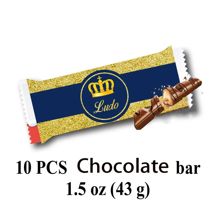 Custom Gold Crown Blue Boys Birthday Water Bottle Wine Labels Juice Pouch Stickers Chocolate Bar Wrapper Birthday Party Christma