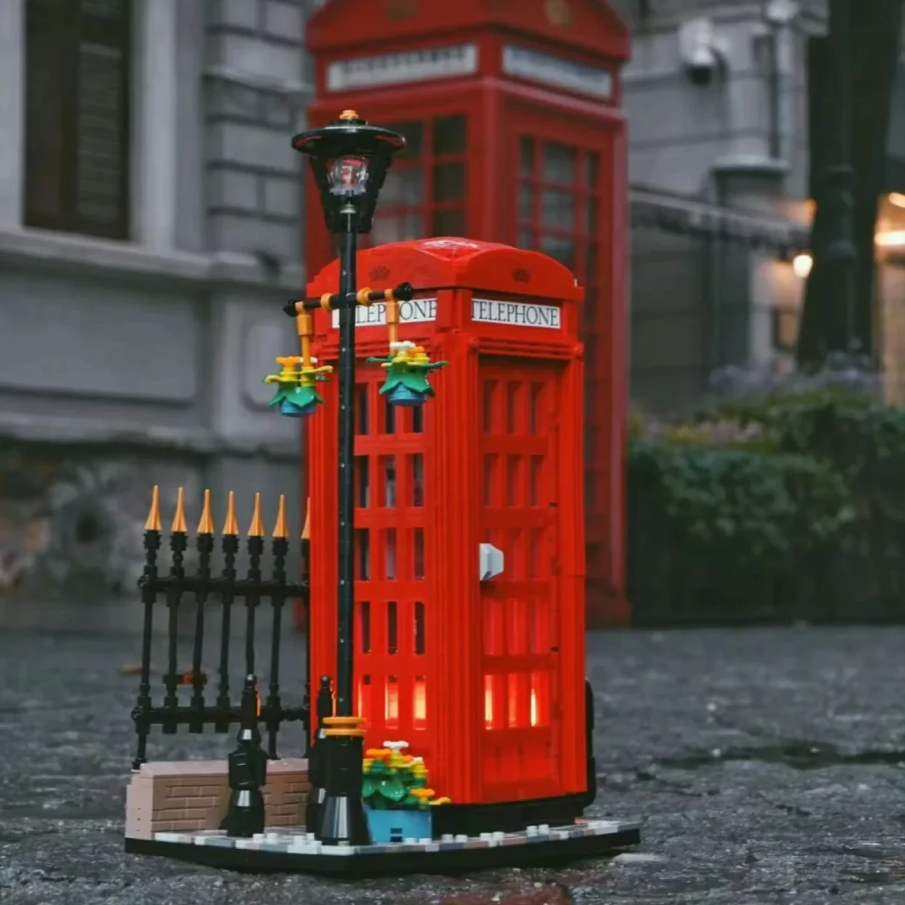 Red London Telephone Box Building Blocks Sets, Clássico British Symbol Bricks Brinquedos, Presentes para adultos e crianças, Decoração para casa, 21347