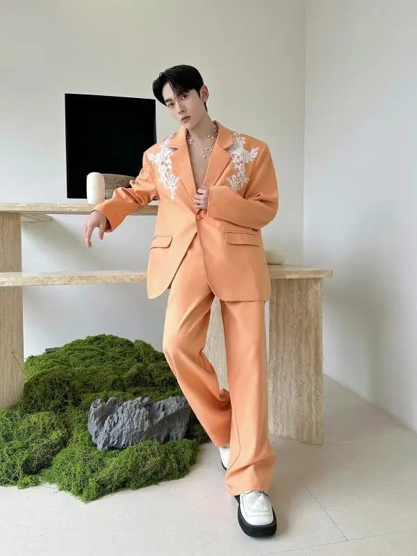 

Embroidered Men's Suiting Outfit with Long Sves And Loose Fit Trendy Faion Heavy Sequin Design Casual Wear