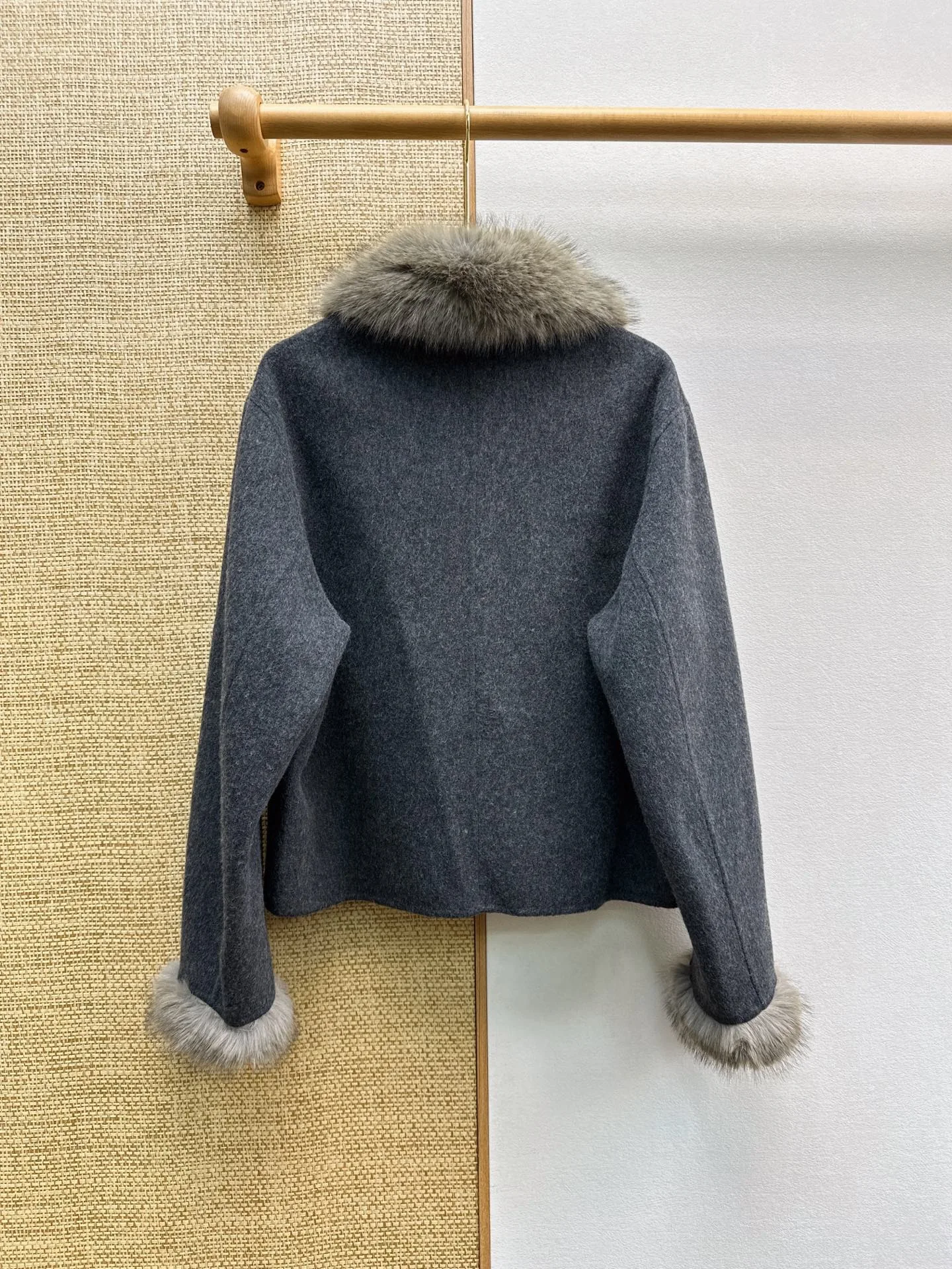 Women Autumn Winter New Luxury Faux Fur Collar Spliced Double-sided Wool Short Coat