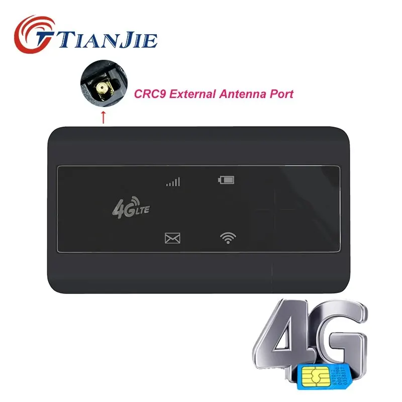 TIANJIE 4G SIM Card WiFi Router Pocket External Antenna Port CRC9 Hotspot Wireless Modem Mobile Unlocked Adapter with Battery