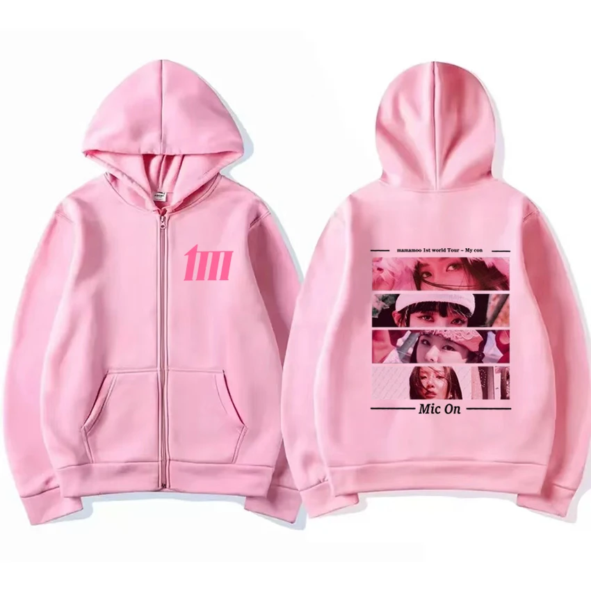 Mamamoo group Tour My Con 2024 Fashion Y2k Zip-up Hoodie mantel Pria Wanita kasual lucu Sweatshirt Unisex hitam bulu jaket ritsleting