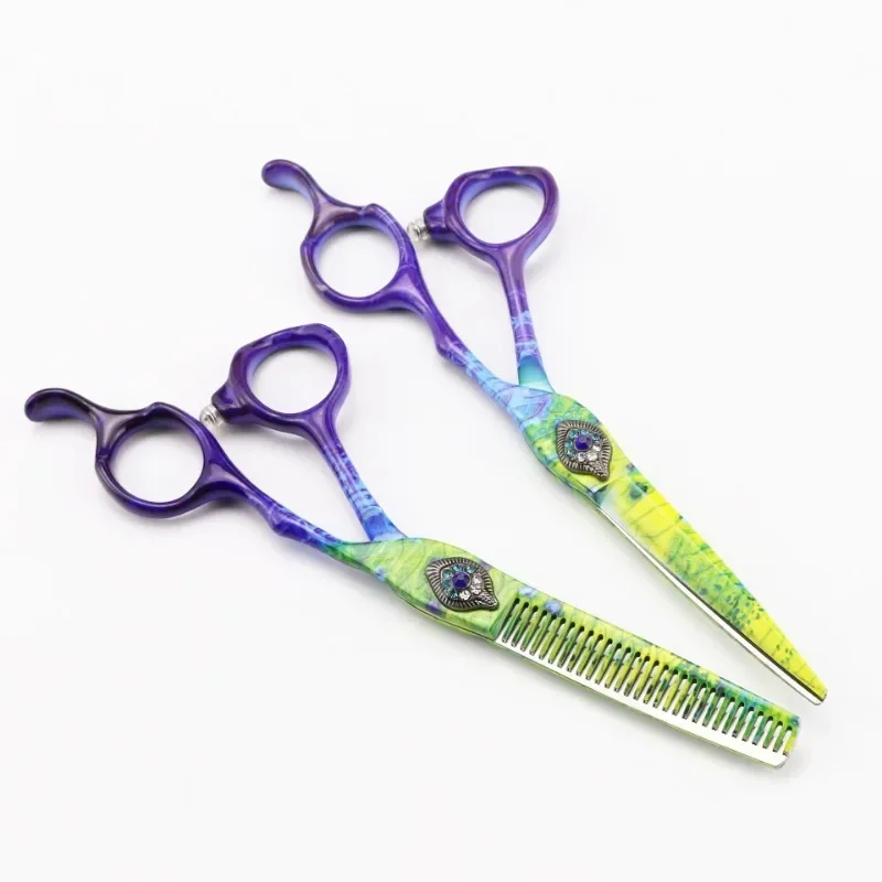 Peacock green hair scissors 6 inch professional haircut Cutting and thinning scissors Japan 440C steel