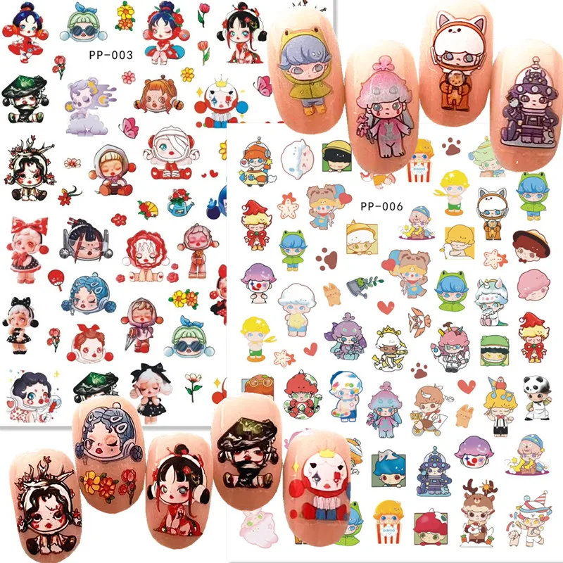 Il più nuovo simpatico cartone animato immagine 3D autoadesivo colla posteriore decalcomania cursore strumento di decorazione fai da te adesivo per unghie PP 006