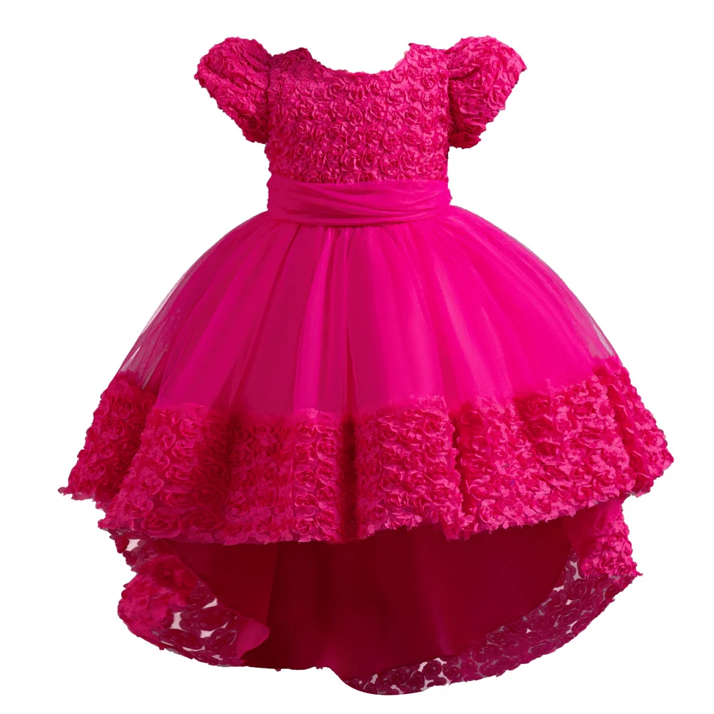 

Pink Red Pink Purple girl wedding dress 3 4 5 6 7 8 9 10 11 12yrs Kid Tailing Birthday Party Short sleeve child ball gown dress