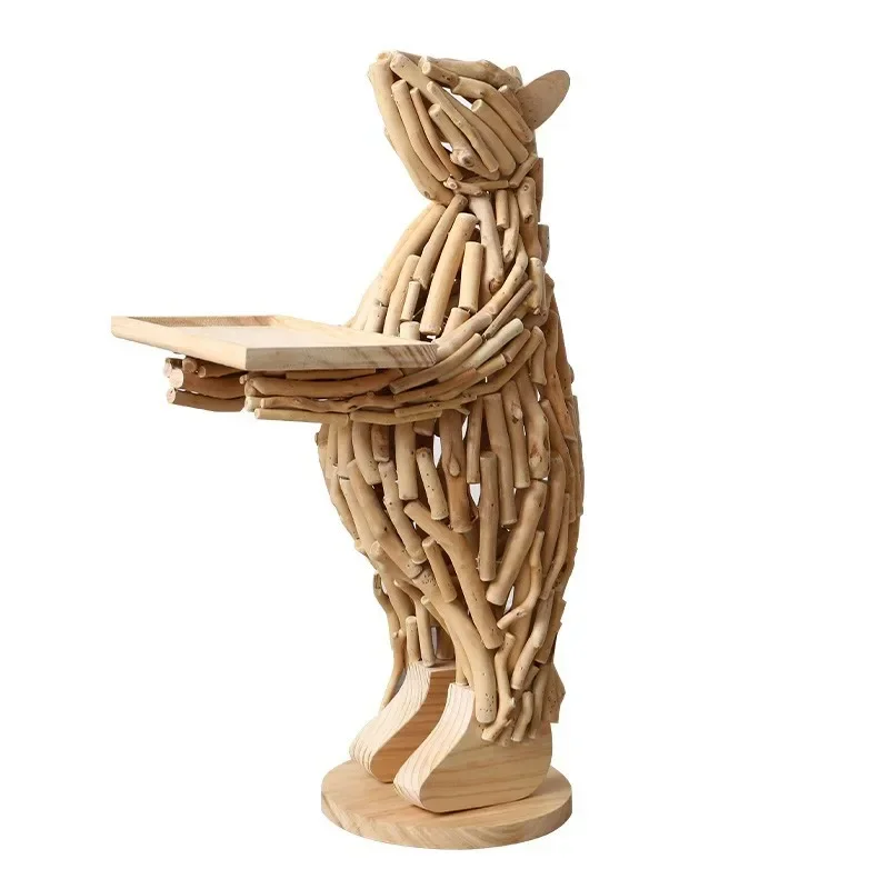 

Large floor-to-ceiling wood ornaments, living room TV cabinet, tray next to sofa, home decoration