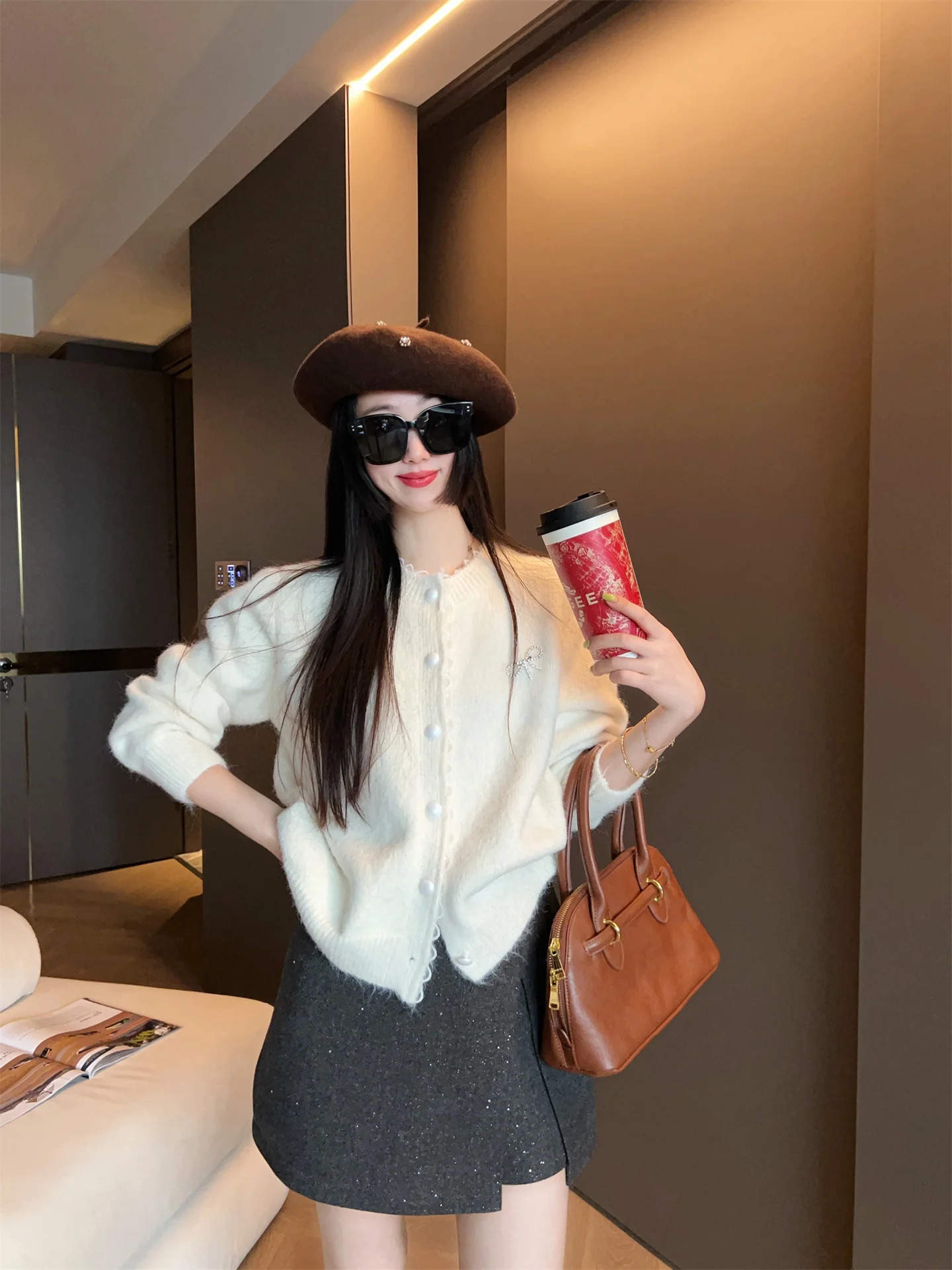 

MRS AO простой вязаный открытый кардиган-свитер женский осенне-зимний свободный универсальный топ онлайн эксклюзивный обычный слэ...