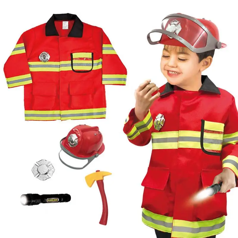 

Children's Firefighter Suit Roleplaying Props Holiday Fireman Costume Toy For Kid Pretend Role Play Holiday Costume Polyester