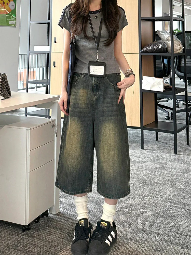 

American Retro Wide Leg Denim Jeans Women Summer plus Size Loose Slimming Pear Body Straight Leg Pants Casual High Waist