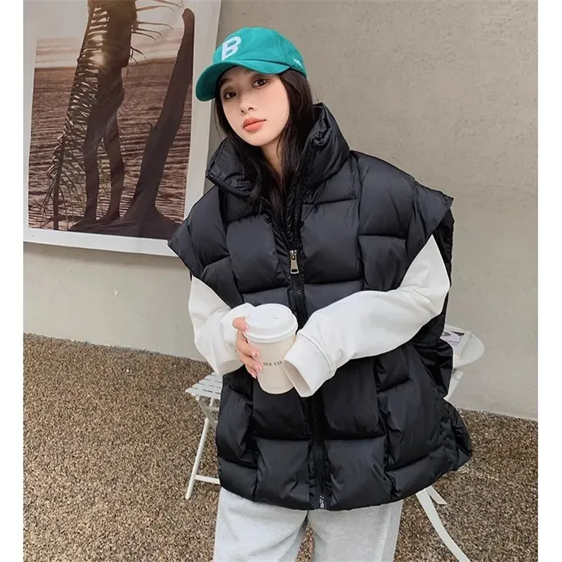 

Autumn Winter New Cotton Vest Women Cardigan Korean Fashion Stand Collar Sleeveless Jacket Female Loose Padded Waistcoat W1128