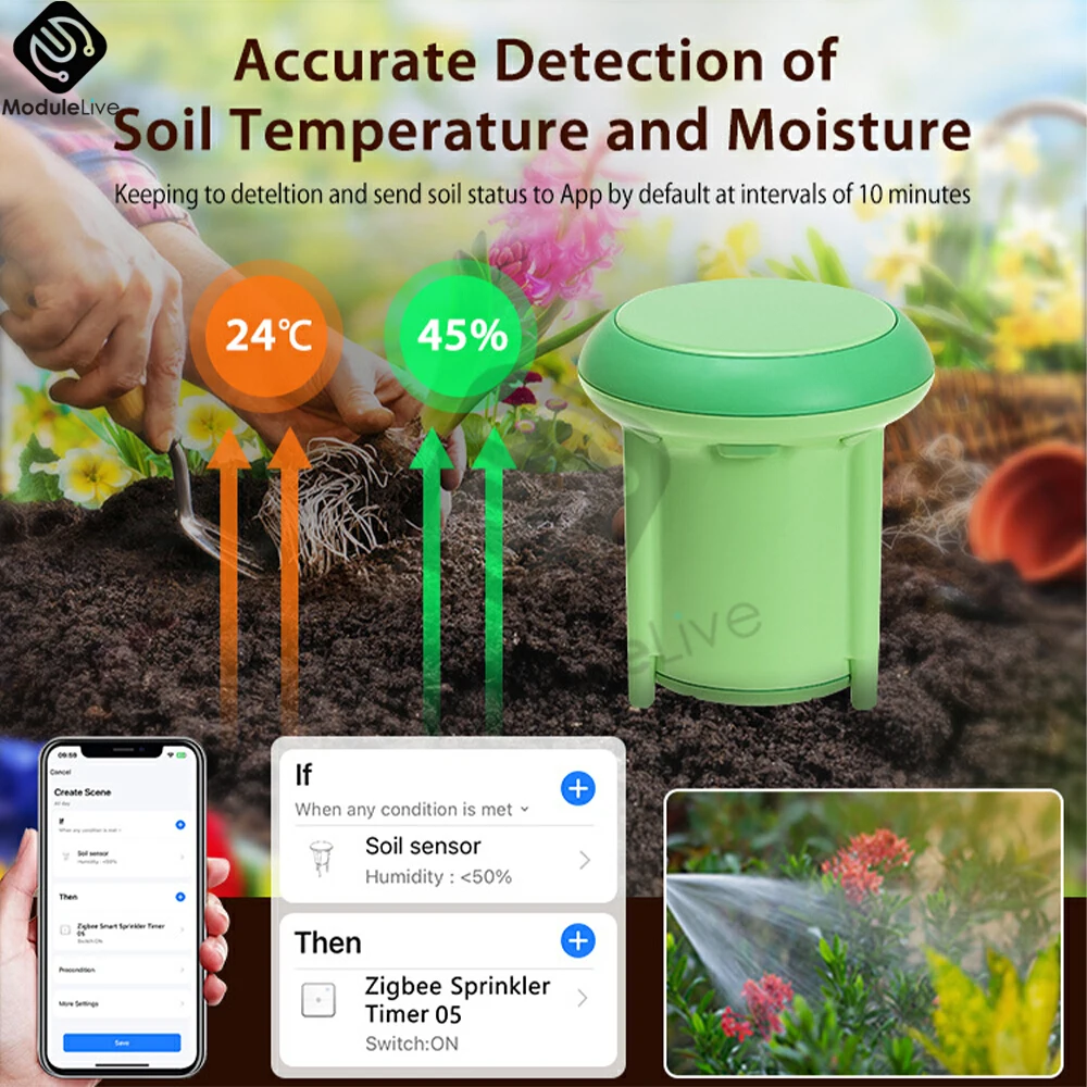 

Smart Zigbee Solar Soil Sensor Planting Temperature and Humidity Meter Garden Automation Irrigation Detector for Turf Gardening