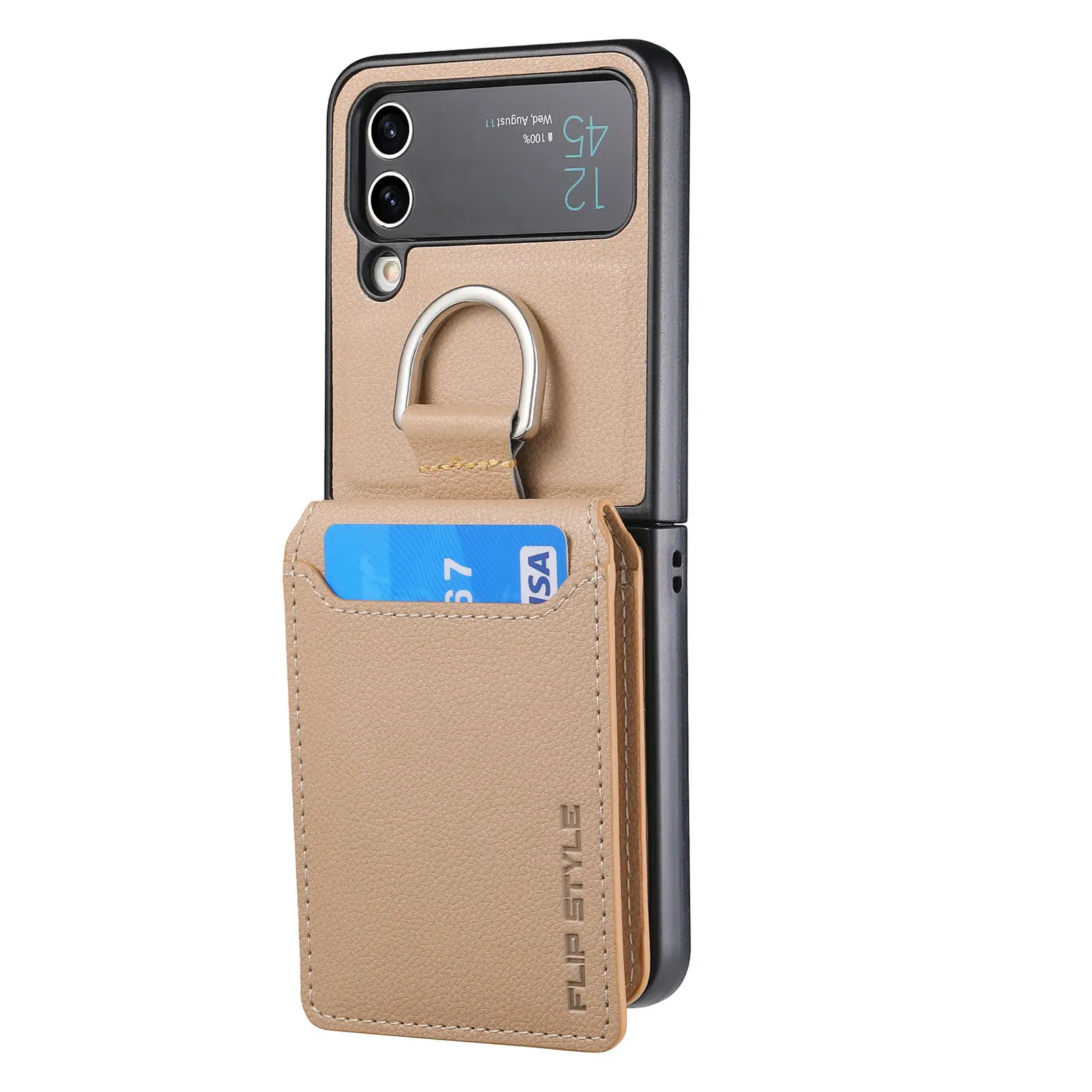Vertical Cards Solt Magnetic Wallet Ring Holder Leather Case for Samsung Galaxy Z Flip 8 7 FE 6 5 4 Flip4 5G Zflip4 Stand Cover