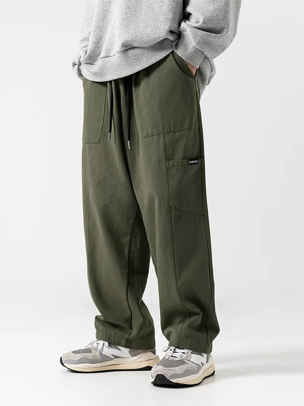 

Loose Straight Leg Casual Pants Men's Workwear Spring New Korean Sle Patchwork Long Trousers Comfortable Cotton Daily Wear