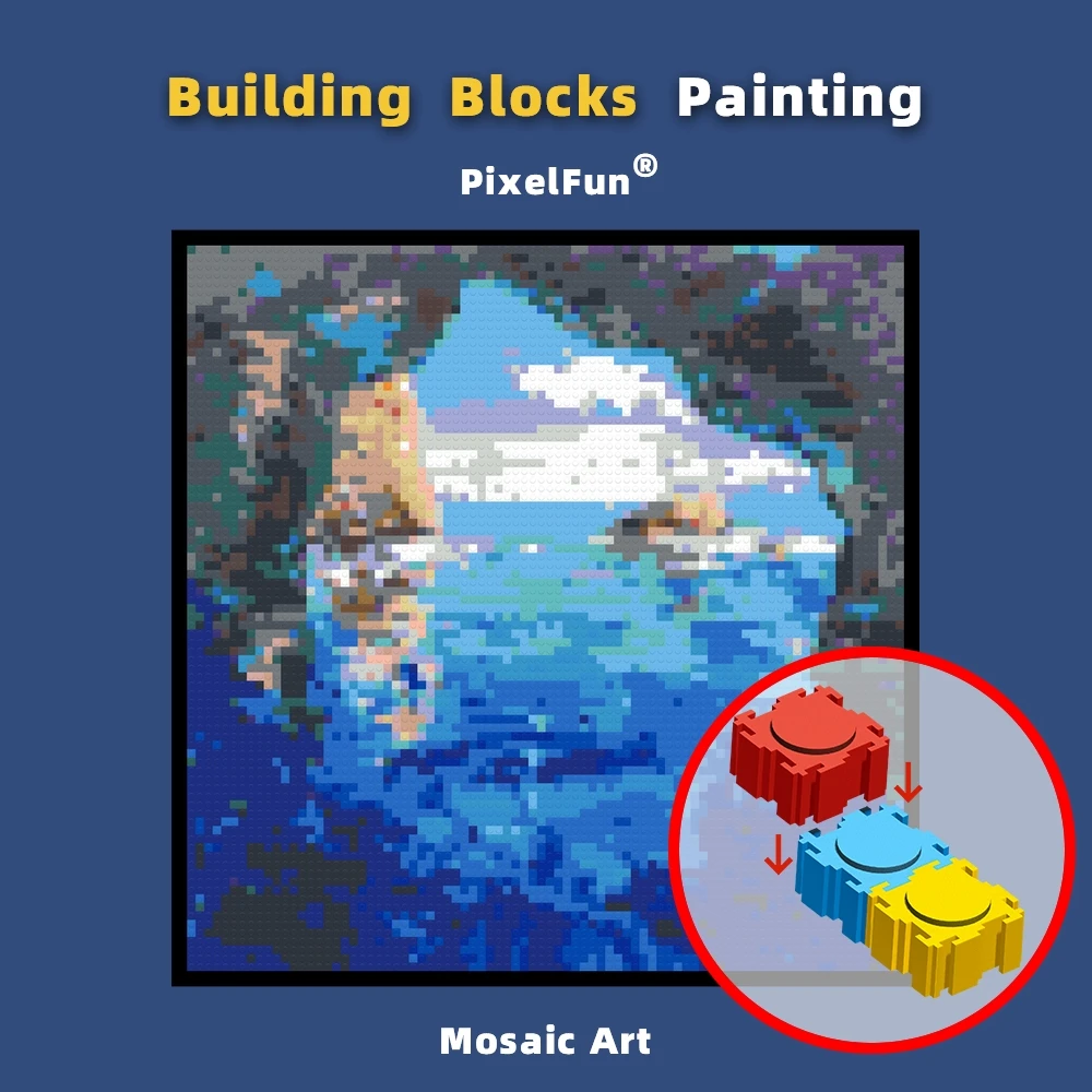 Diy Building Blocks Painting Sea Blue Sky In A Cave Mosaic Pixel Art Photo Custom Home Decoration Gift For Kids And Adults