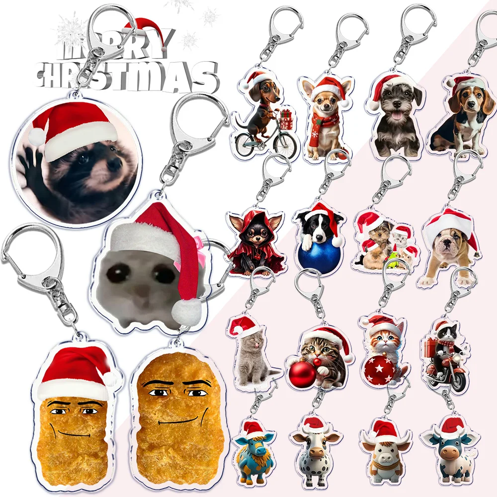 Christmas Funny Chicken Nugget Meme Keychain for Accessories Bag Pendant Key Chain Ring Keyring Jewelry Cat Cow Gifts Chaveiros