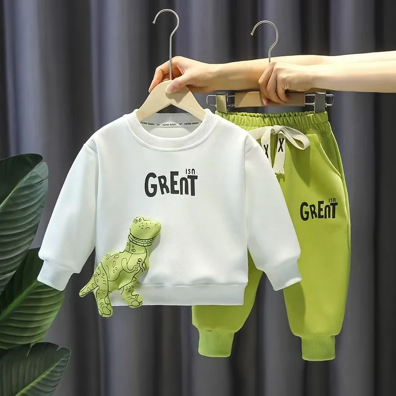 

Autumn Children Girls Boys Clothes Sets Kids Cartoon Dinosaur Sweater Pullover Top & Pants 2 Pieces Suit Letter Outfit Tracksuit