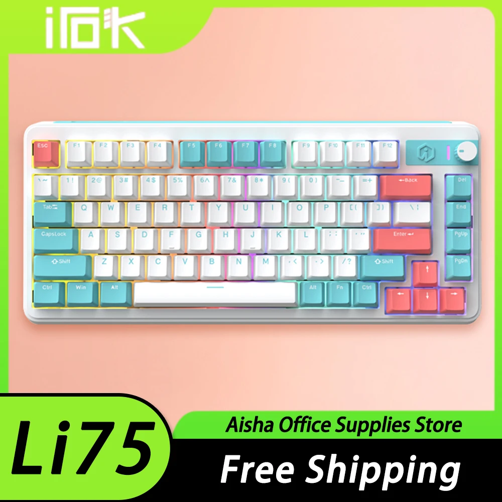 

IROK Li75 Mechanical Keyboard Multifunctional Knob Three Mode RGB Backlit Wireless Gaming Keyboard Hot Swap Gasket Pc Gamer Gift