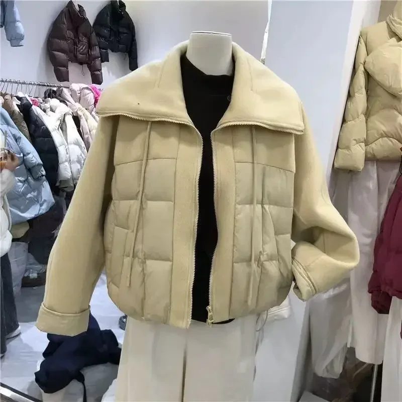 Autumn and Winter New Women's Down Cotton Jacket Commuter Splicing Short Collar Cotton Jacket
