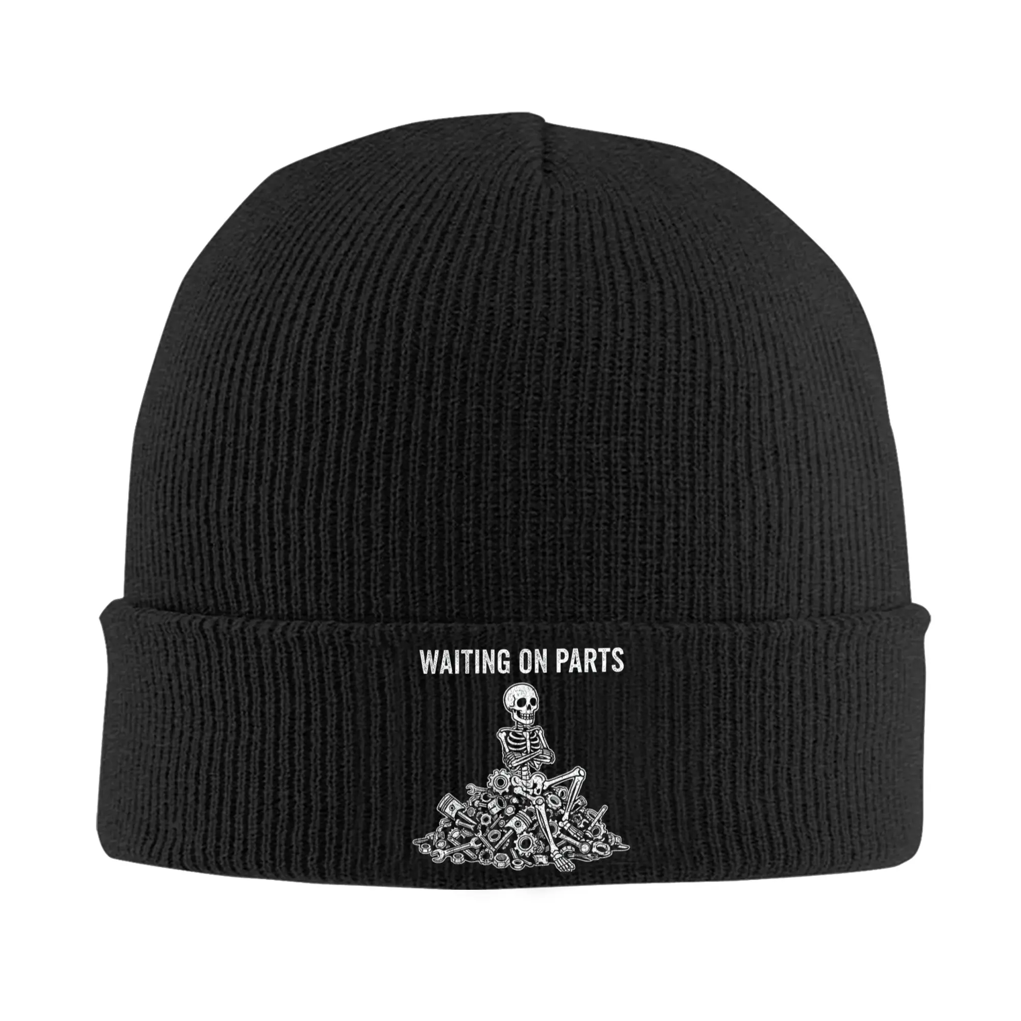 Waiting On Parts Fun Skeleton Auto Mechanic Technician Knit Hat  Trendy Caps Men Women Unisex Beanie Hats Head Wrap Bonnet Hats