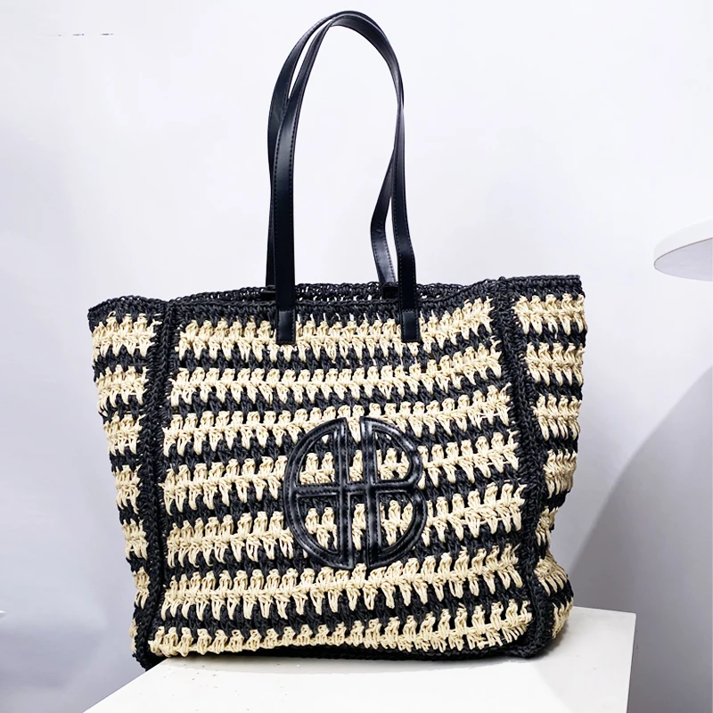 Straw Handmade Weave Large Capacity Tote Bags For Women Luxury Designer Handbag Purses 2024 New In Casual Summer Beach Shoulder