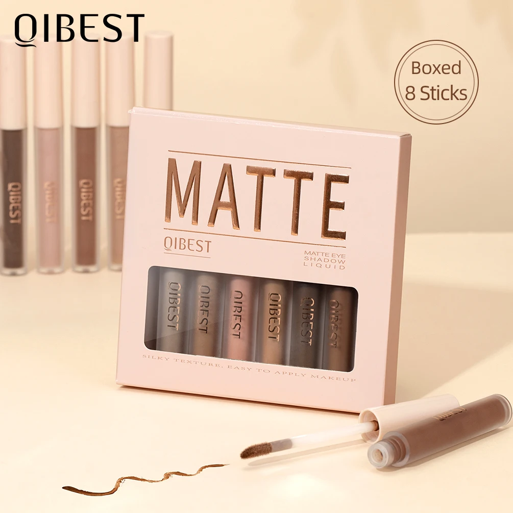 QIBEST 8 Color Matte Liquid Eyeshadow Set Long Lasting Waterproof Eye Shadows Quick-drying Nude White Eyeshadow Makeup Cosmetics