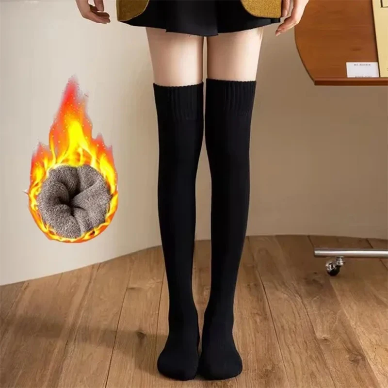 1 Paar schwarze Frauen verdicken Wadensocken Winter warme lange Socken Tube Thick High Tube Overknee knielange Strumpfwaren Socken