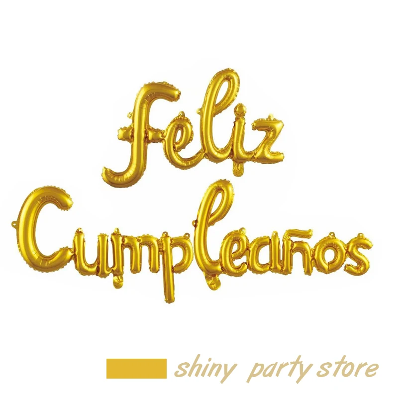 Spanish Happy Birthday Letters Balloons, Gold, Lowercase, Conjoined Alphabet, Foil, Party Decoration, Banner, Baby Shower, 16