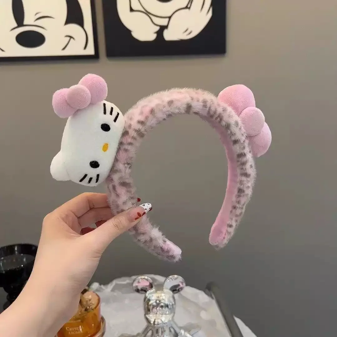 

2pcs leopard print bow hair hoop cartoon cute face wash head hoop makeup hair hoop