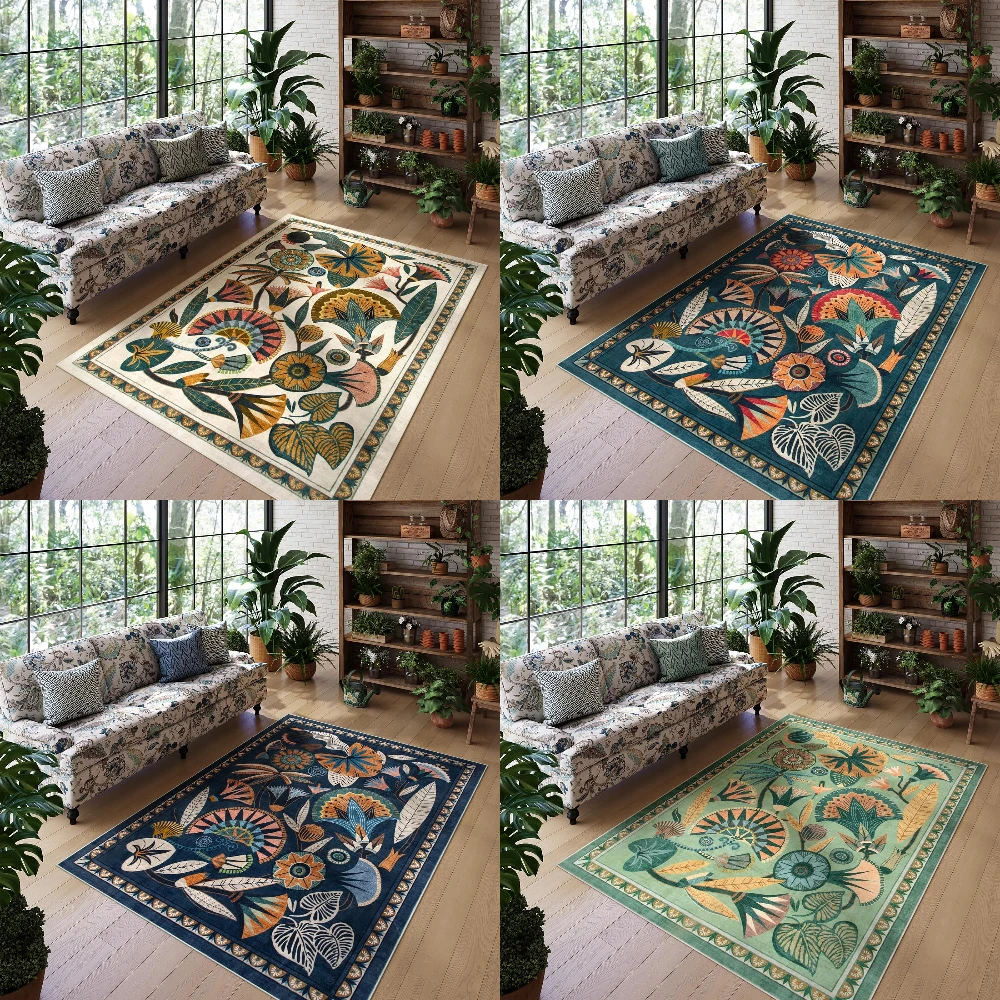 

Botanical Print Carpet American Pastoral Print Rug Large Non Slip Floor Mat for Living Room Bedroom Decor Natural Theme Home