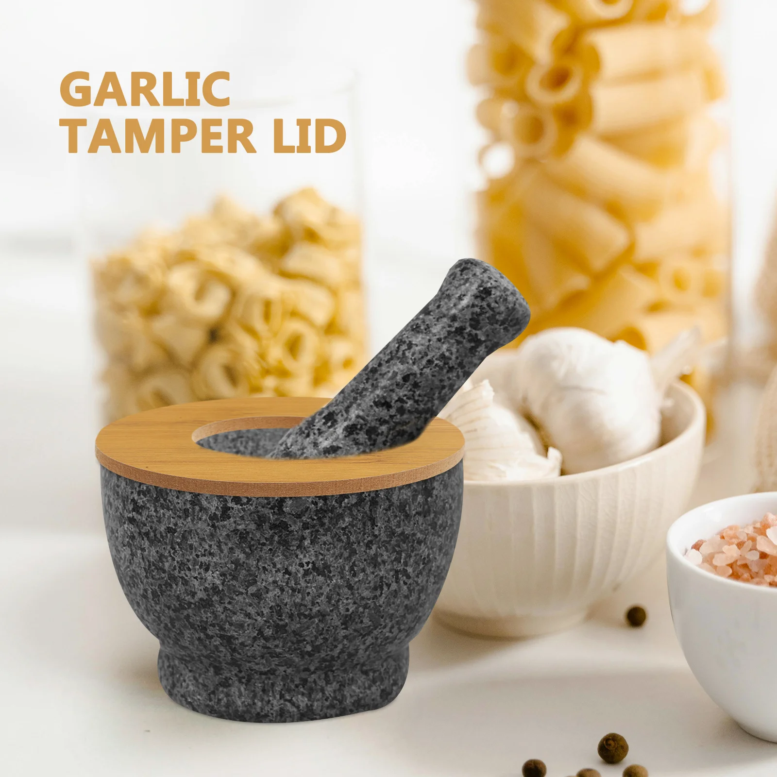 

4Pcs Garlic Grinding Bowl Lids Splash Proof Compact Manual Mashing Bowl Cover Reusable Wooden Kitchen Accessory