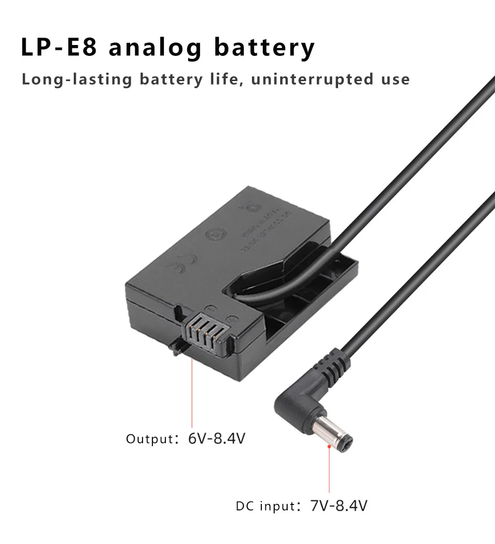 LP-E8 DR-E8 Dummy Battery ACK-E8 DC Coupler For Canon EOS 550D 600D 650D 700D Rebel T2i T3i T4i T5i Kiss X4 X5 X6