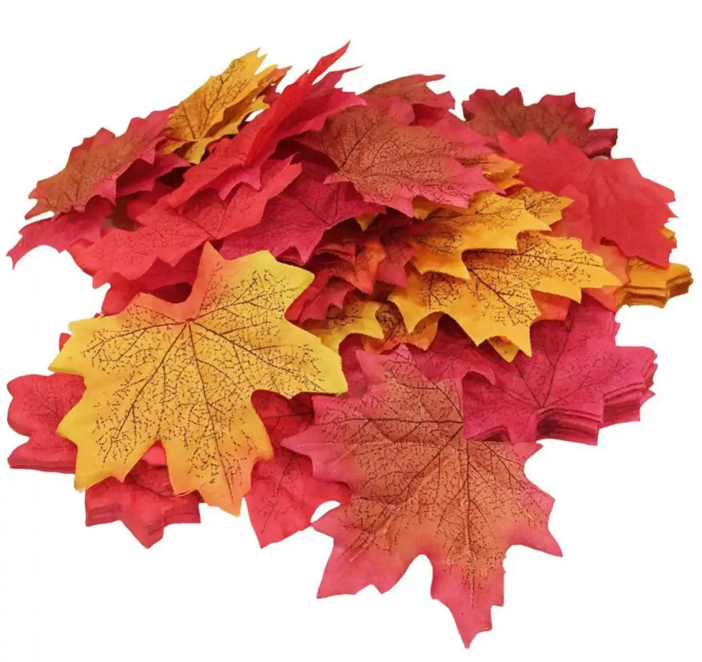 50Pcs Artificial Maple Leaves Wedding Party Props Autumn Fake Maple Leaf Multi Pattern Mixed Thanksgiving Christmas Decoration