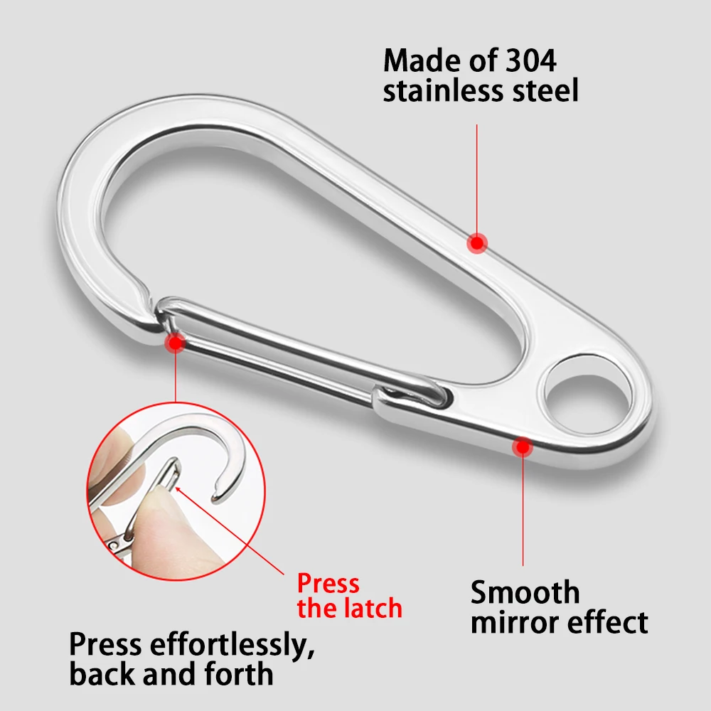 Stainless Steel Keychain Metal Lobster Clasp Buckle Outdoor Camping Mountaineering Buckle Mini D-type Backpack Buckle Tool Clips