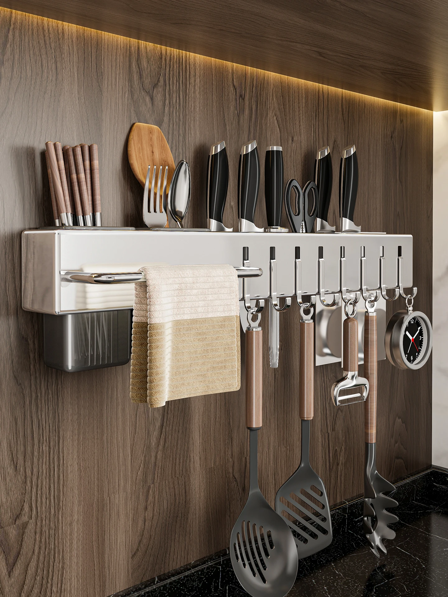 

Настенное хранение для кухни из нержавеющей стали Ra, держатель для посуды не требуется, многофункциональный держатель для ложки, ножа, ложки