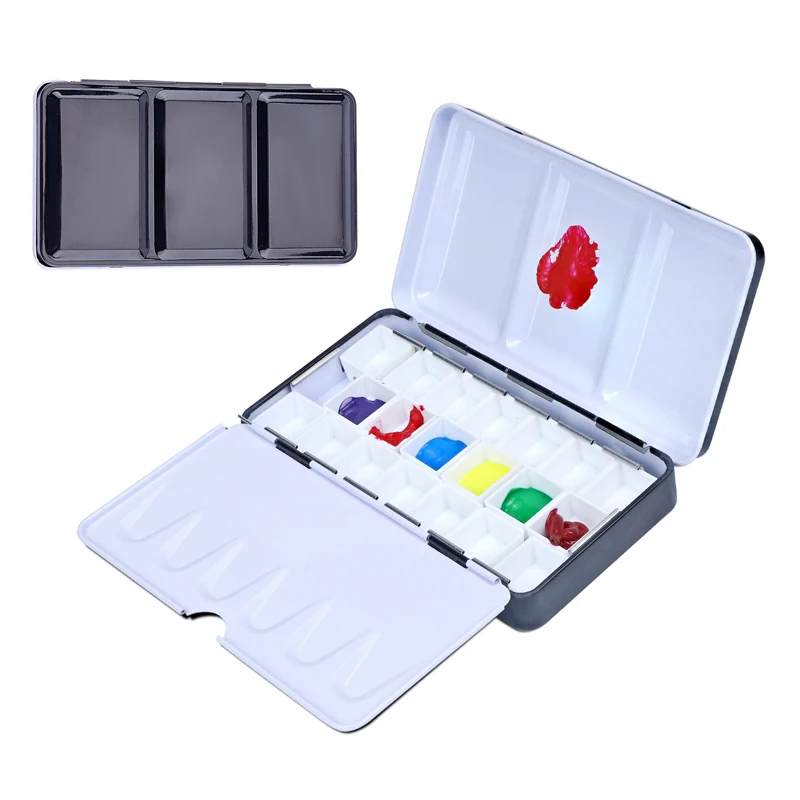 Empty Watercolor Palette With 20pcs Half Pans Fold-out Palette, Metal Tin Box For Watercolor Acrylic Oil Diy Travel Art Supplies