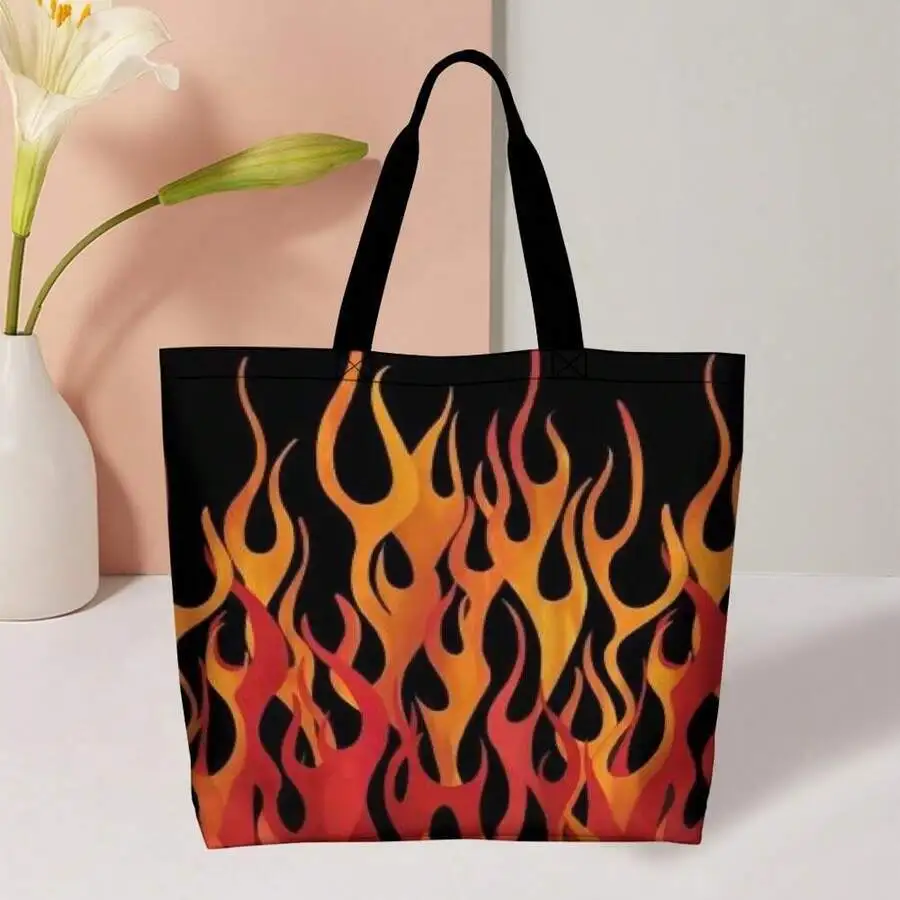 

Flame Print Tote Bag For Adults - Casual Stylish Shoulder Bag Fire Pattern Biker Style